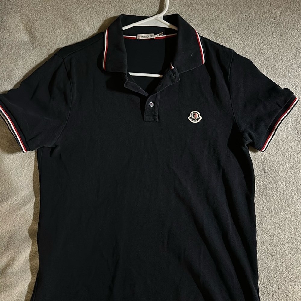 Blue Moncler Logo Collar Polo Shirt